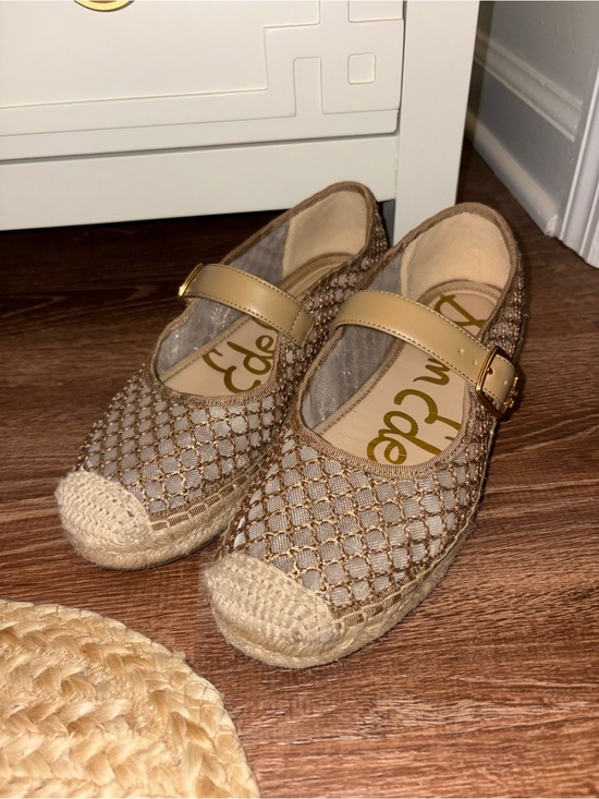 Sam Edelman Shoes - Sam Edelman Beige Woven Espadrille Flats with Gold Buckle